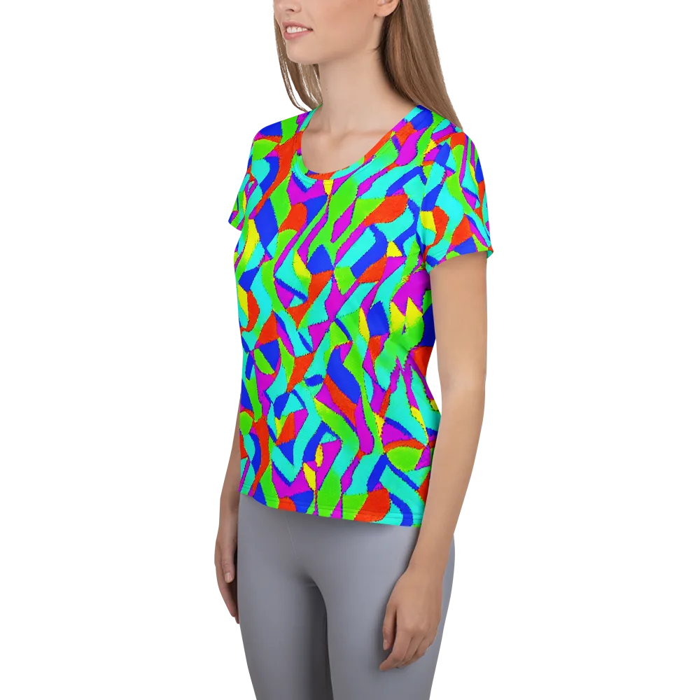 Neon Collage on Women's Athletic T-Shirt — Left