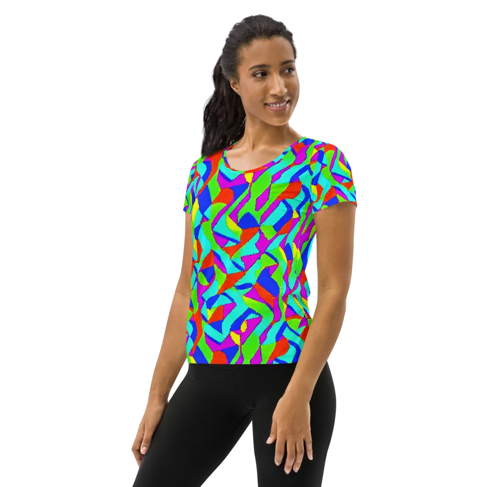 Neon Collage on Women's Athletic T-Shirt — Left