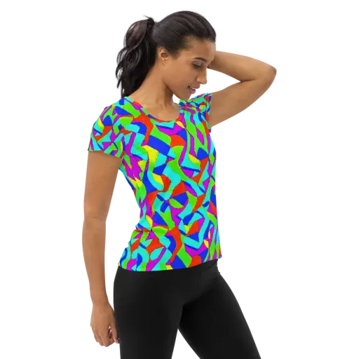 Neon Collage on a Women's Athletic T-Shirt