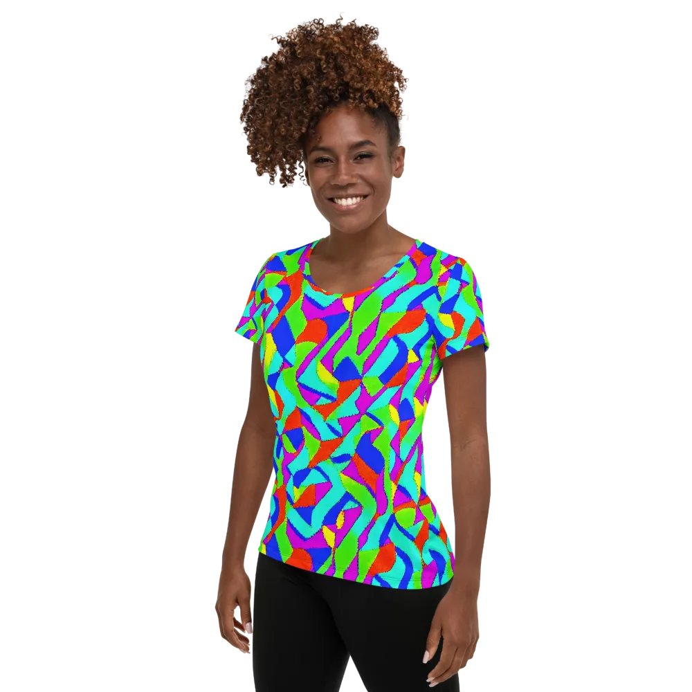 Neon Collage on Women's Athletic T-Shirt — Left