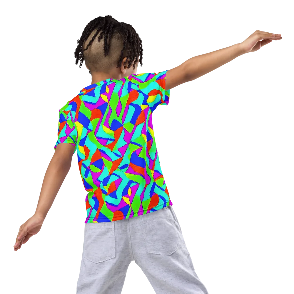 Neon Collage on Kids Crew Neck T-Shirt — Back