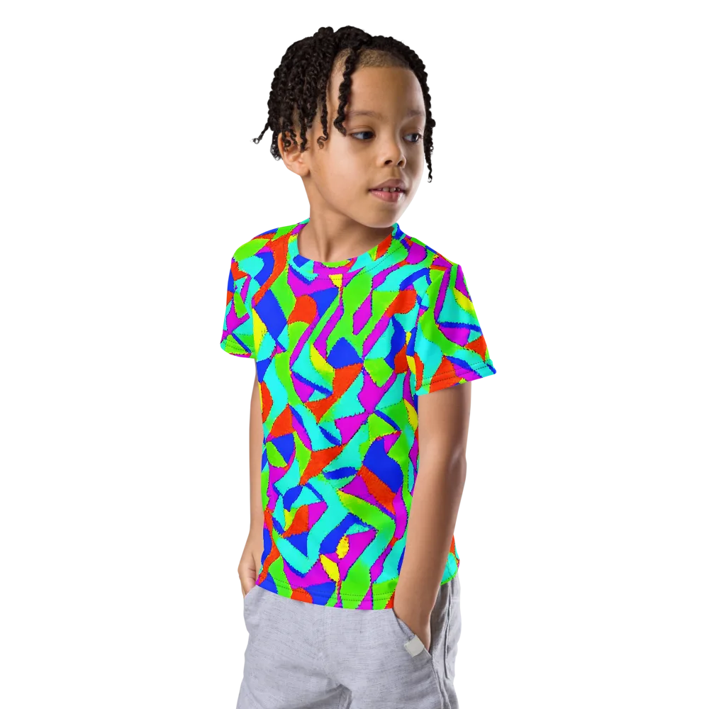 Neon Collage on Kids Crew Neck T-Shirt — Left Front