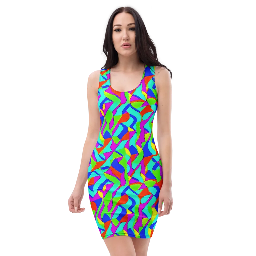 Neon Collage on Bodycon Dress — Front