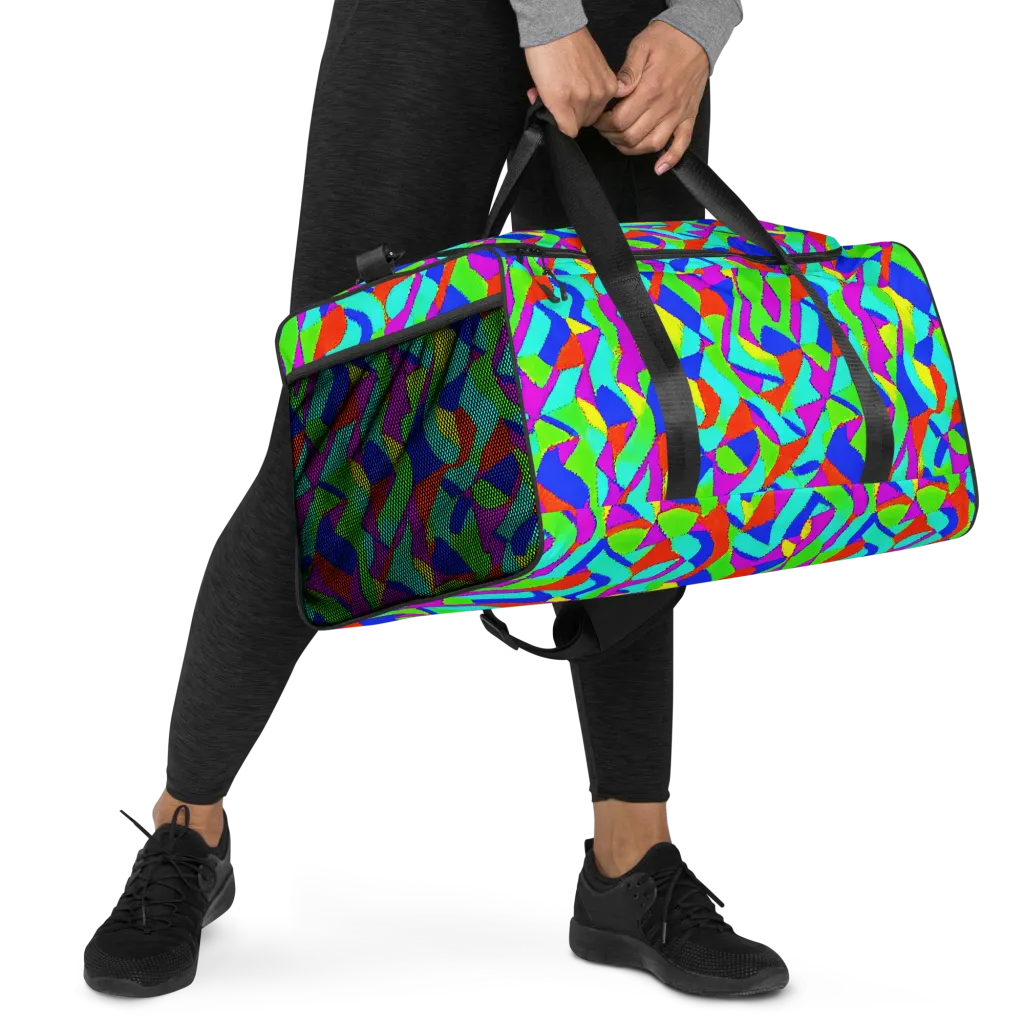 Neon Collage on Duffle Bag — Right Front