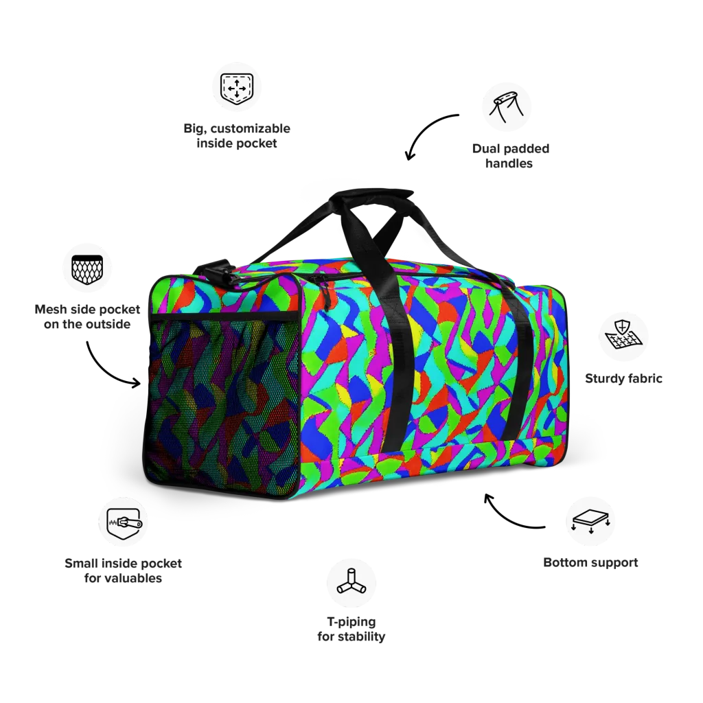Neon Collage on Duffle Bag — Right Front