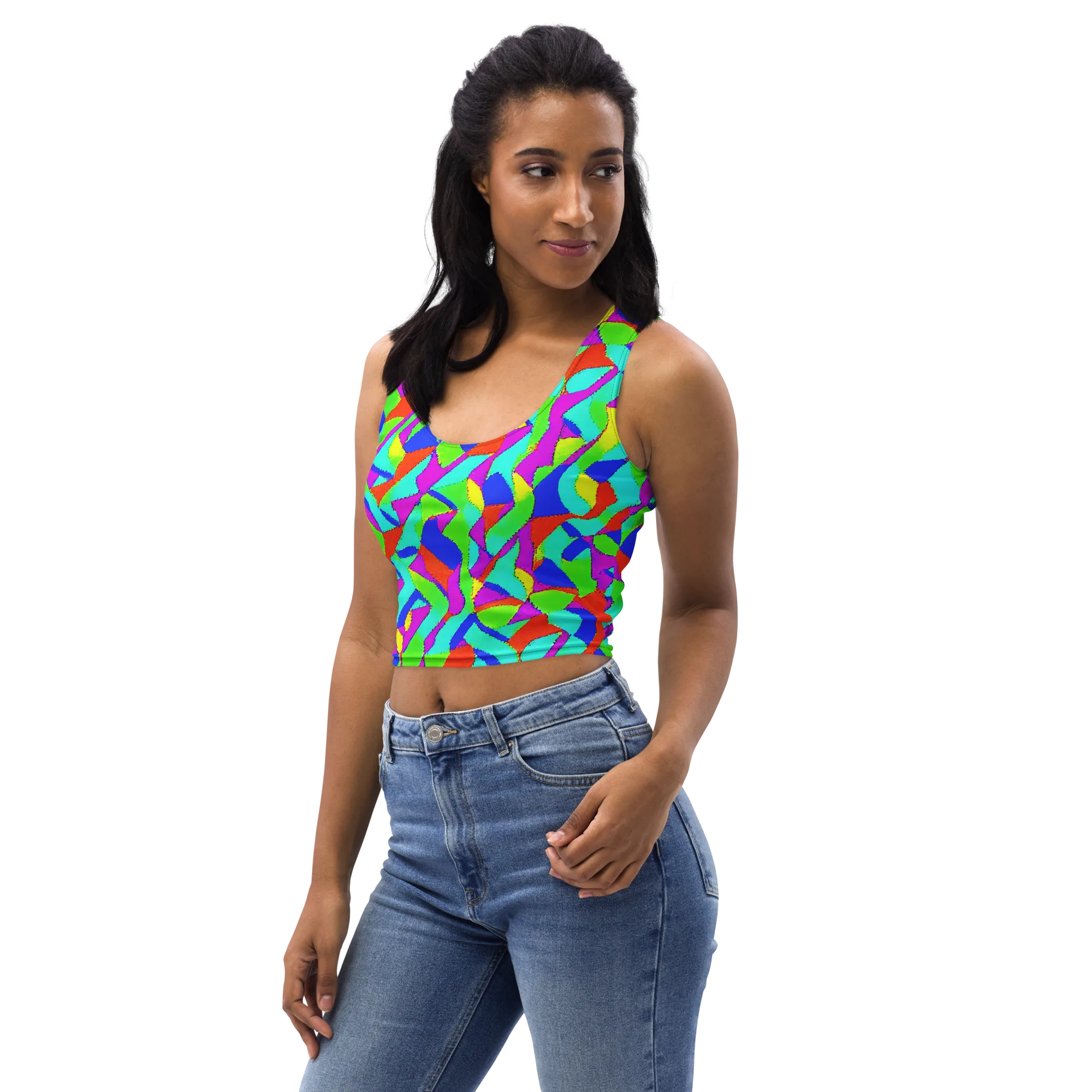 Neon Collage on Crop Top — Left Front