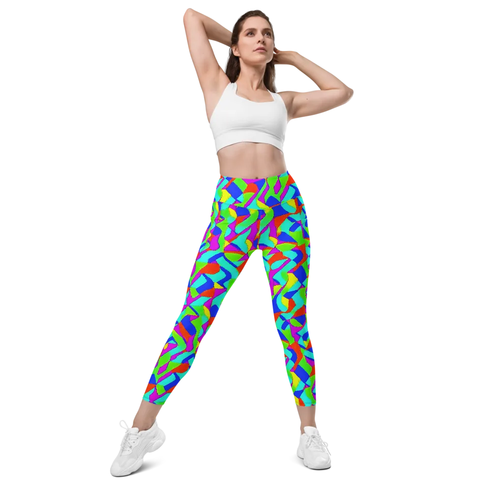 Neon Collage on Leggings with Pockets — Front