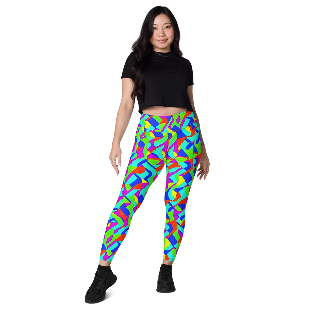 Neon Collage on Leggings with Pockets — Front