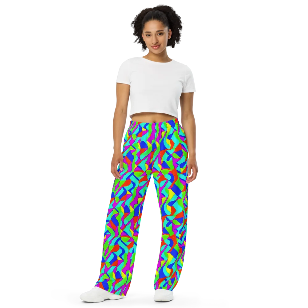 Neon Collage on Wide-Leg Pants — Front