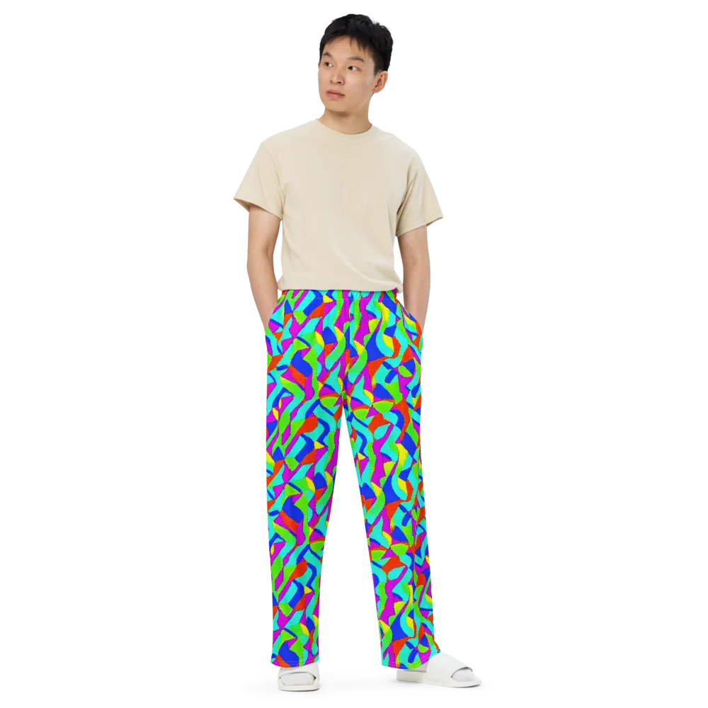 Neon Collage on Wide-Leg Pants — Front