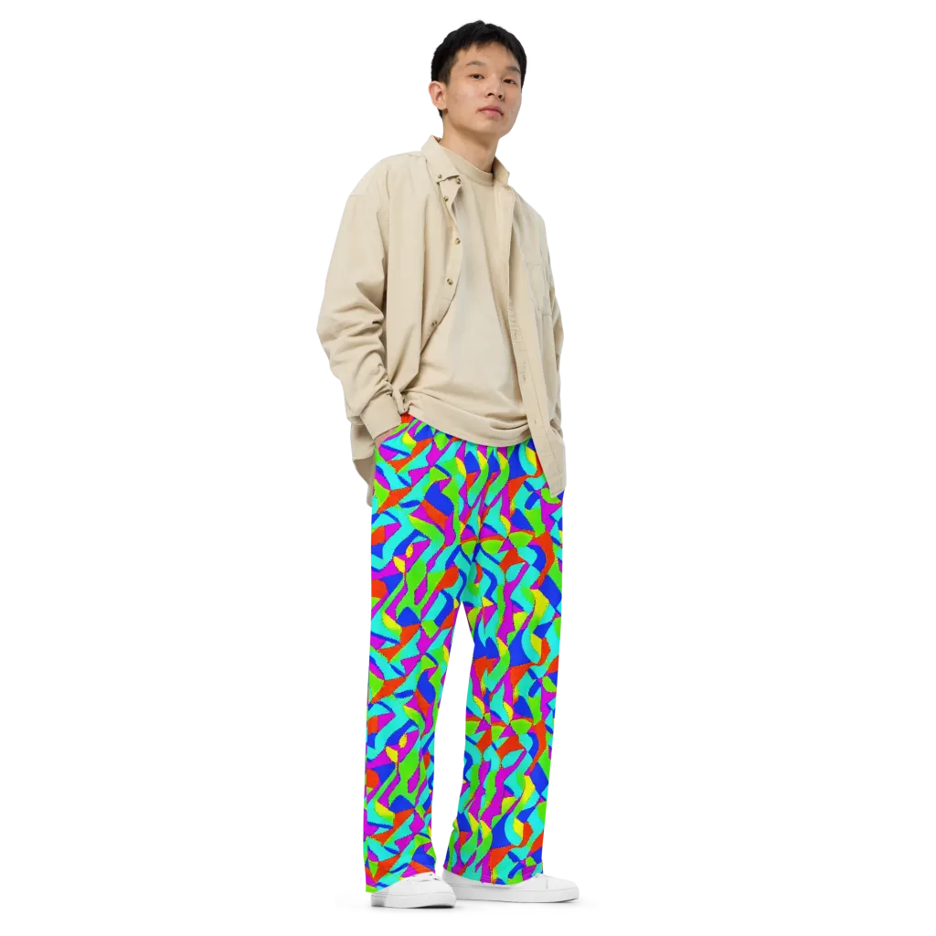 Neon Collage on Wide-Leg Pants — Right Front