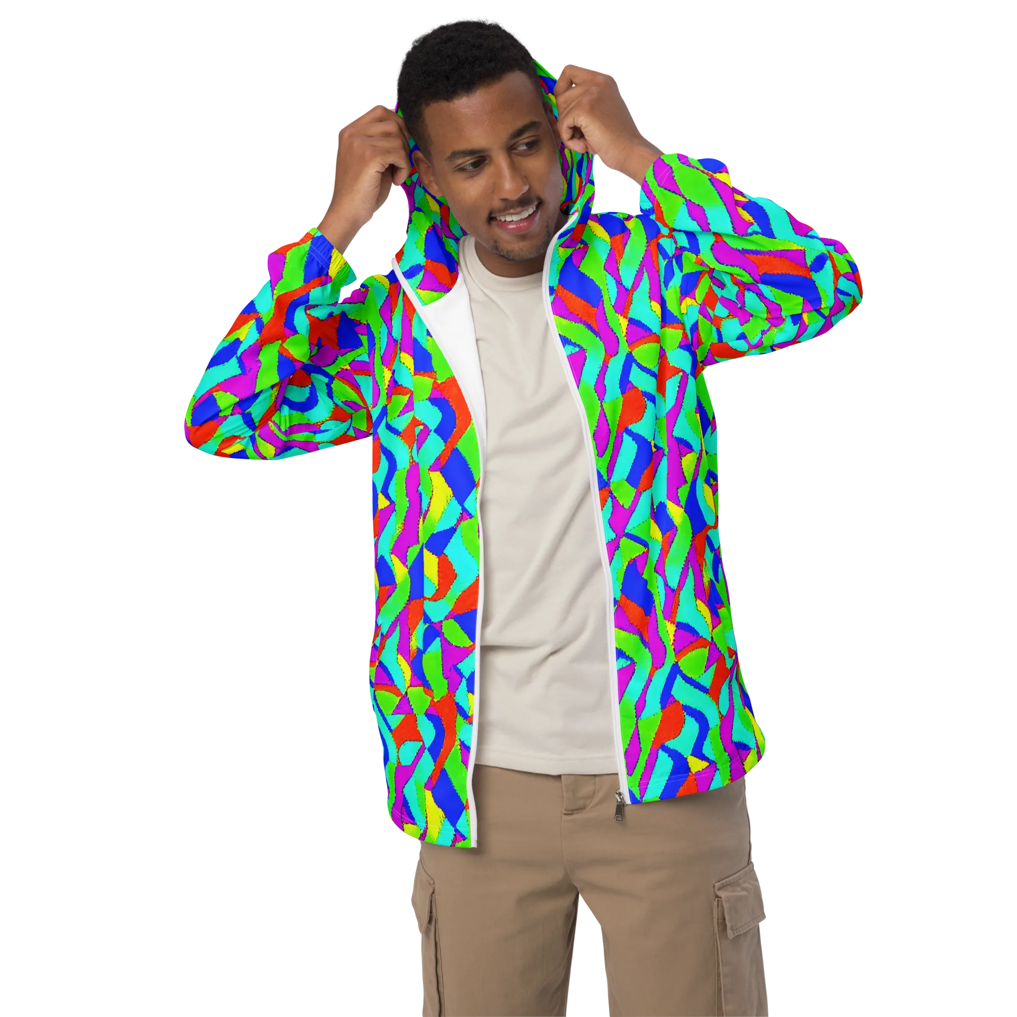 Neon Collage on Men's Windbreaker — Front