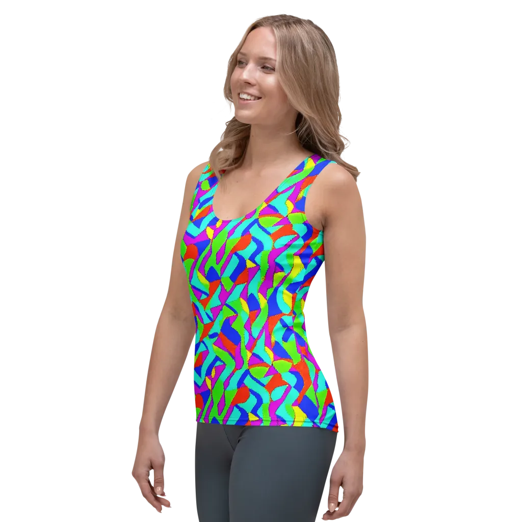 Neon Collage on Women's Tank Top — Left Front