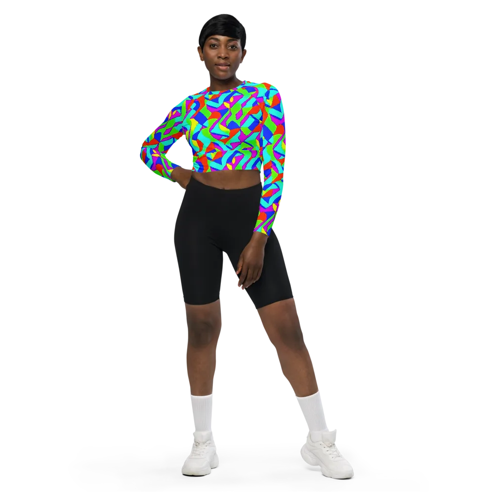 Neon Collage on Long Sleeve Crop Top — Front