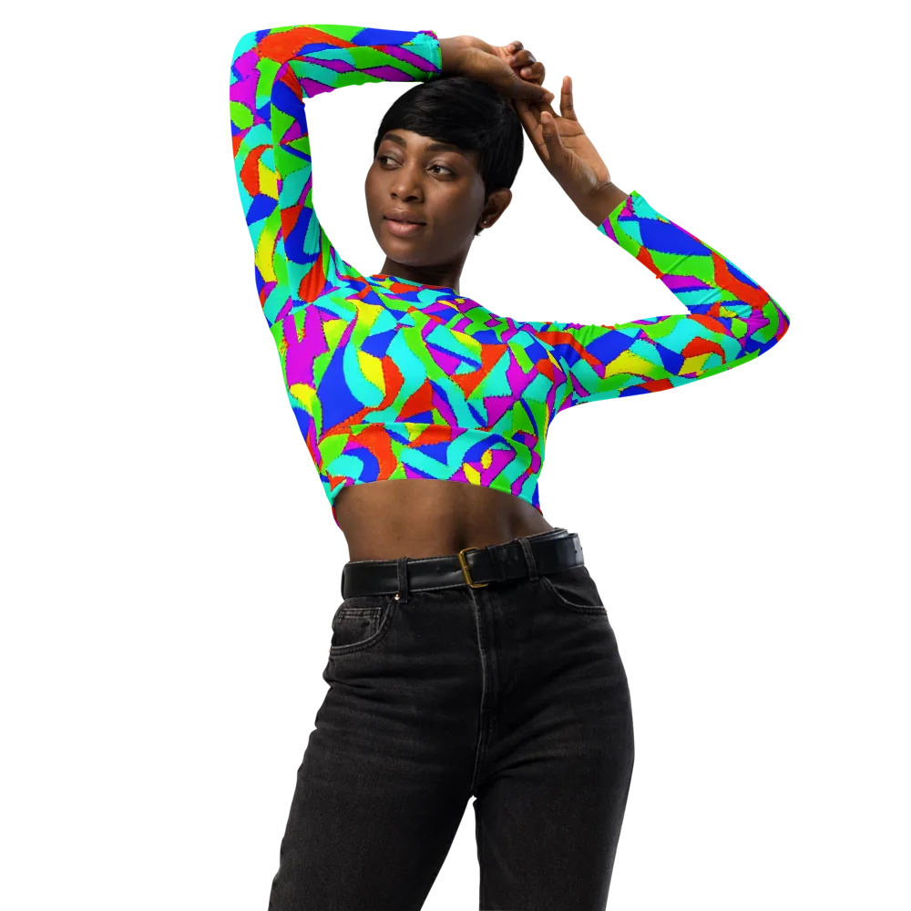 Neon Collage on Long Sleeve Crop Top — Front