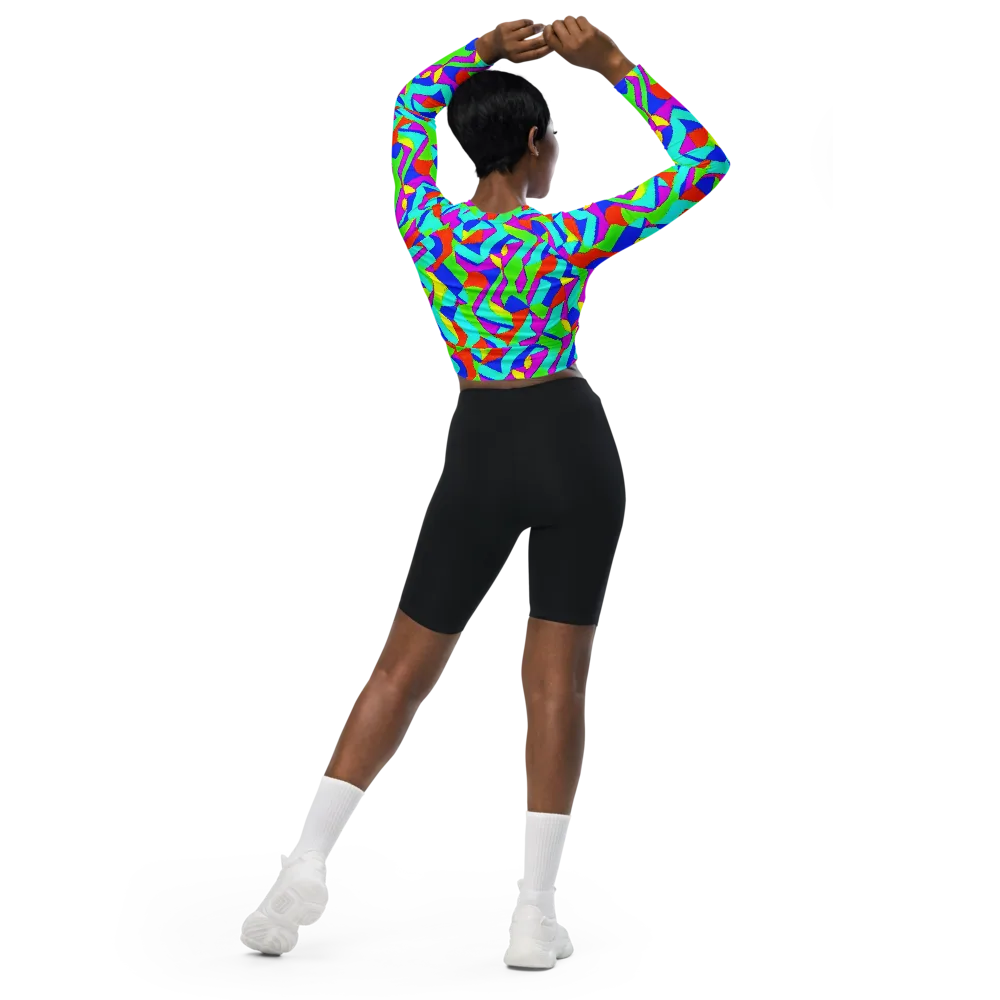 Neon Collage on Long Sleeve Crop Top — Back