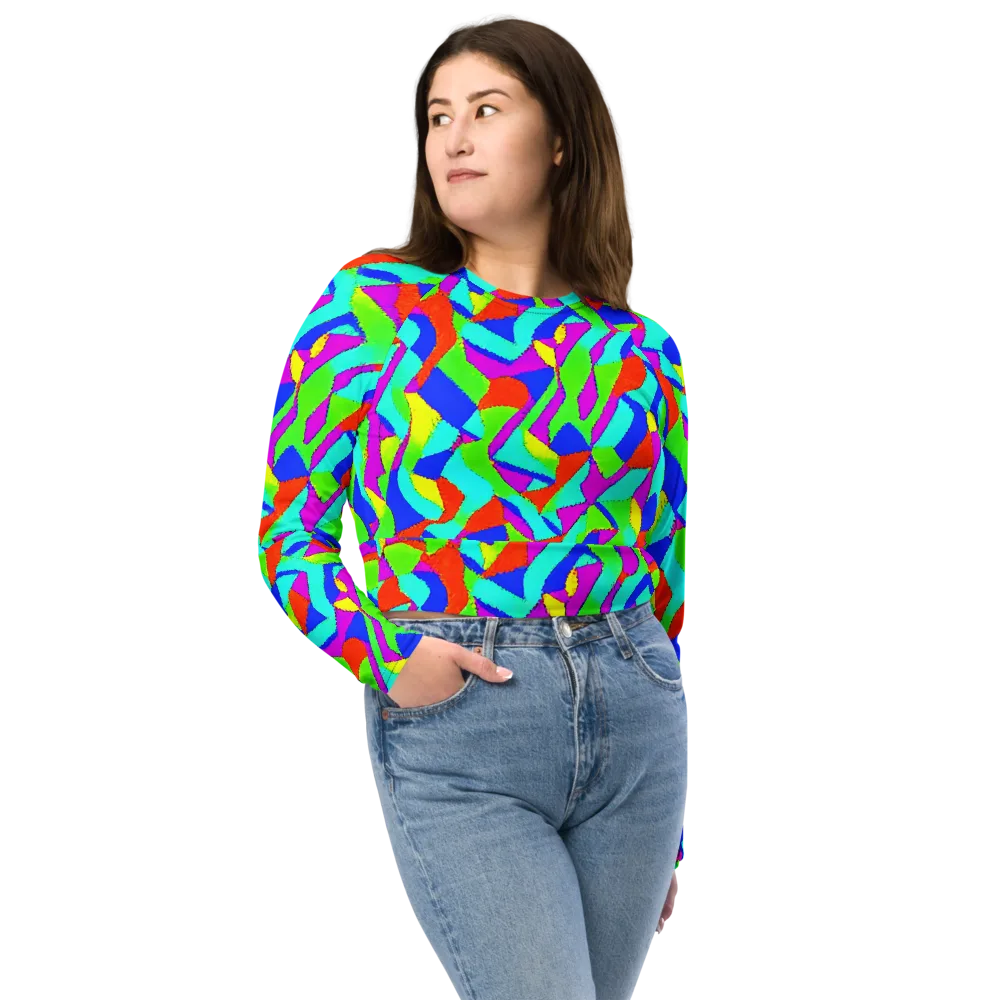 Neon Collage on Long Sleeve Crop Top — Front