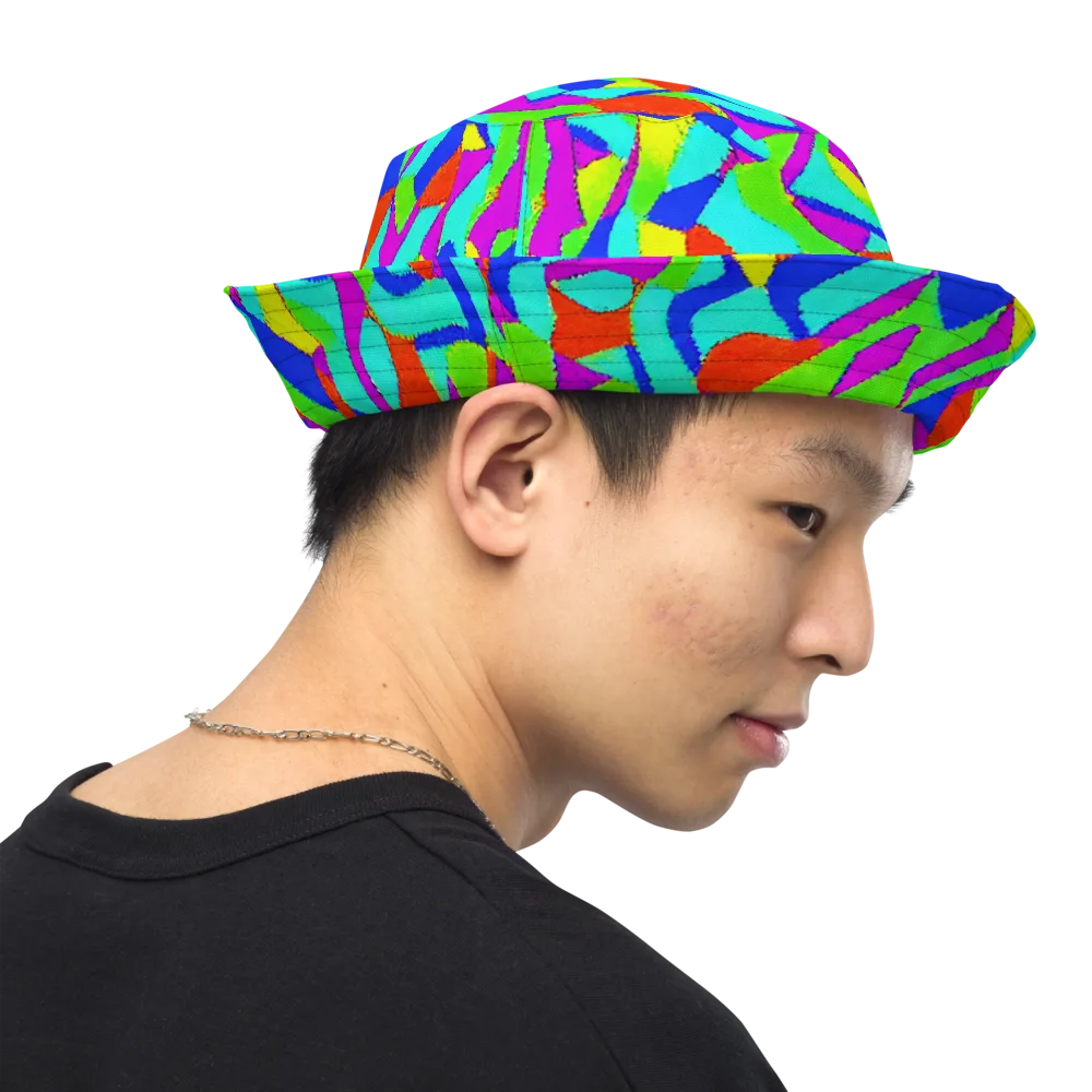 Neon Collage on Reversible Bucket Hat — Right Outside