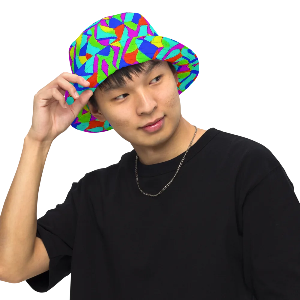 Neon Collage on Reversible Bucket Hat — Front Inside