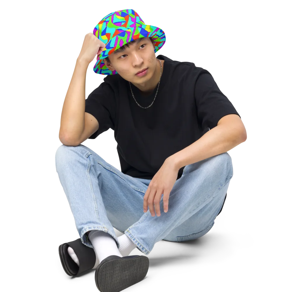 Neon Collage on Reversible Bucket Hat — Front 2 Inside
