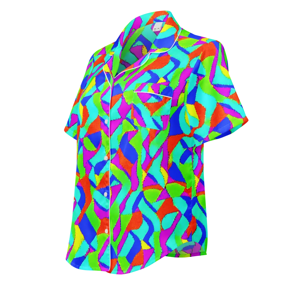 Neon Collage on Women's Short Sleeve Pajama Top — Left Front