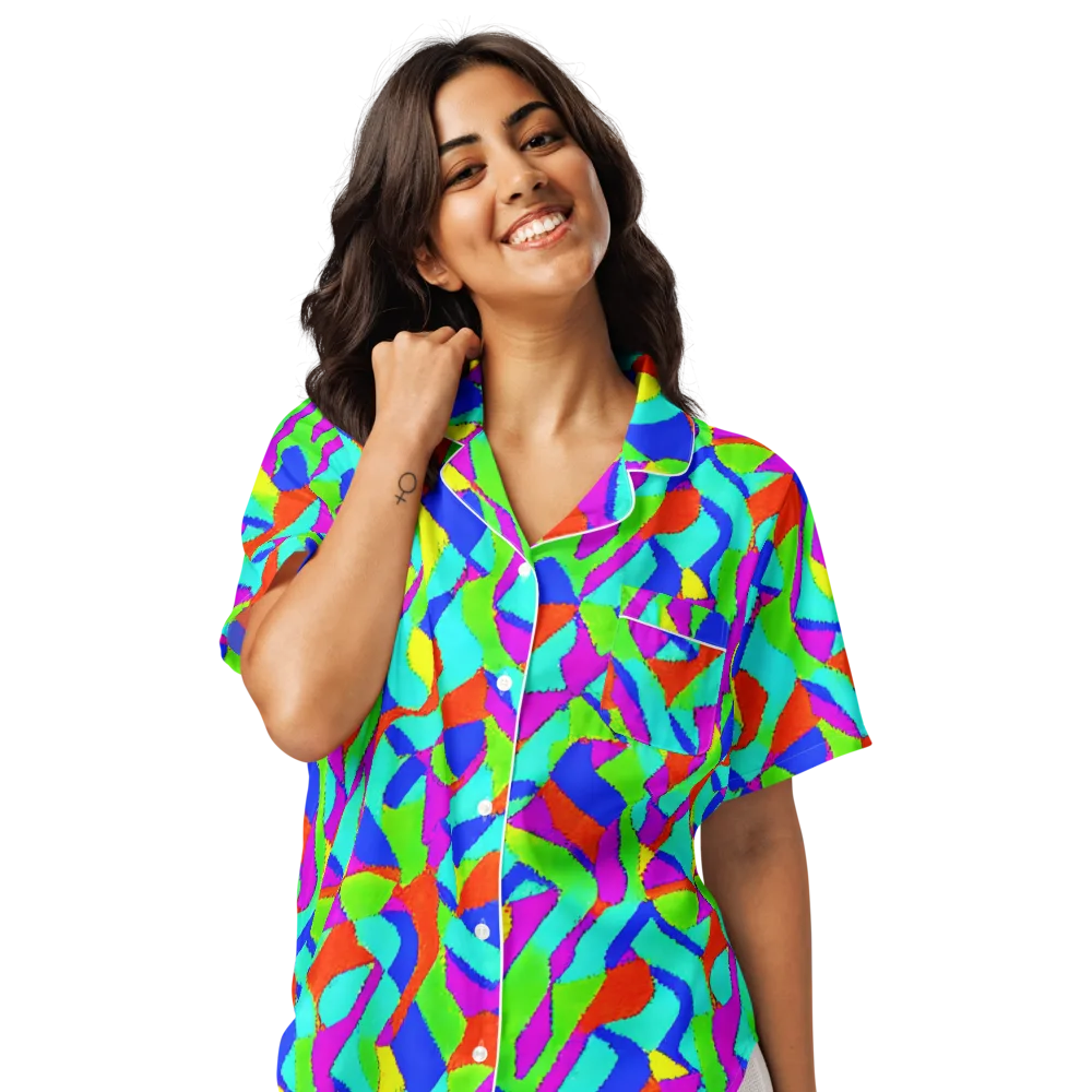 Neon Collage on Women's Short Sleeve Pajama Top — Front