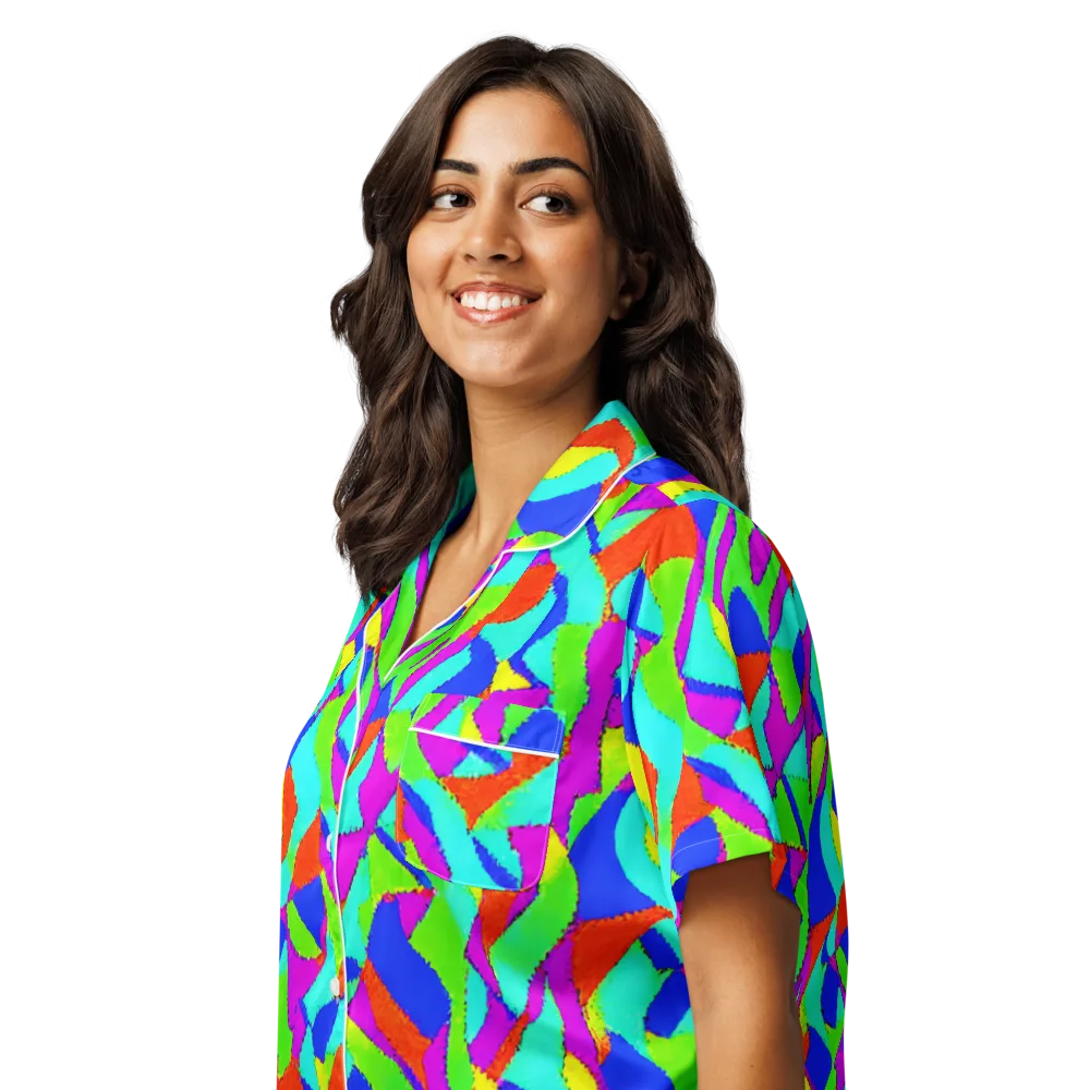 Neon Collage on Women's Short Sleeve Pajama Top — Left Front