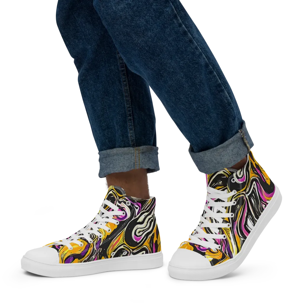 Golden Riptide on Men's High Top Canvas Shoes — Left