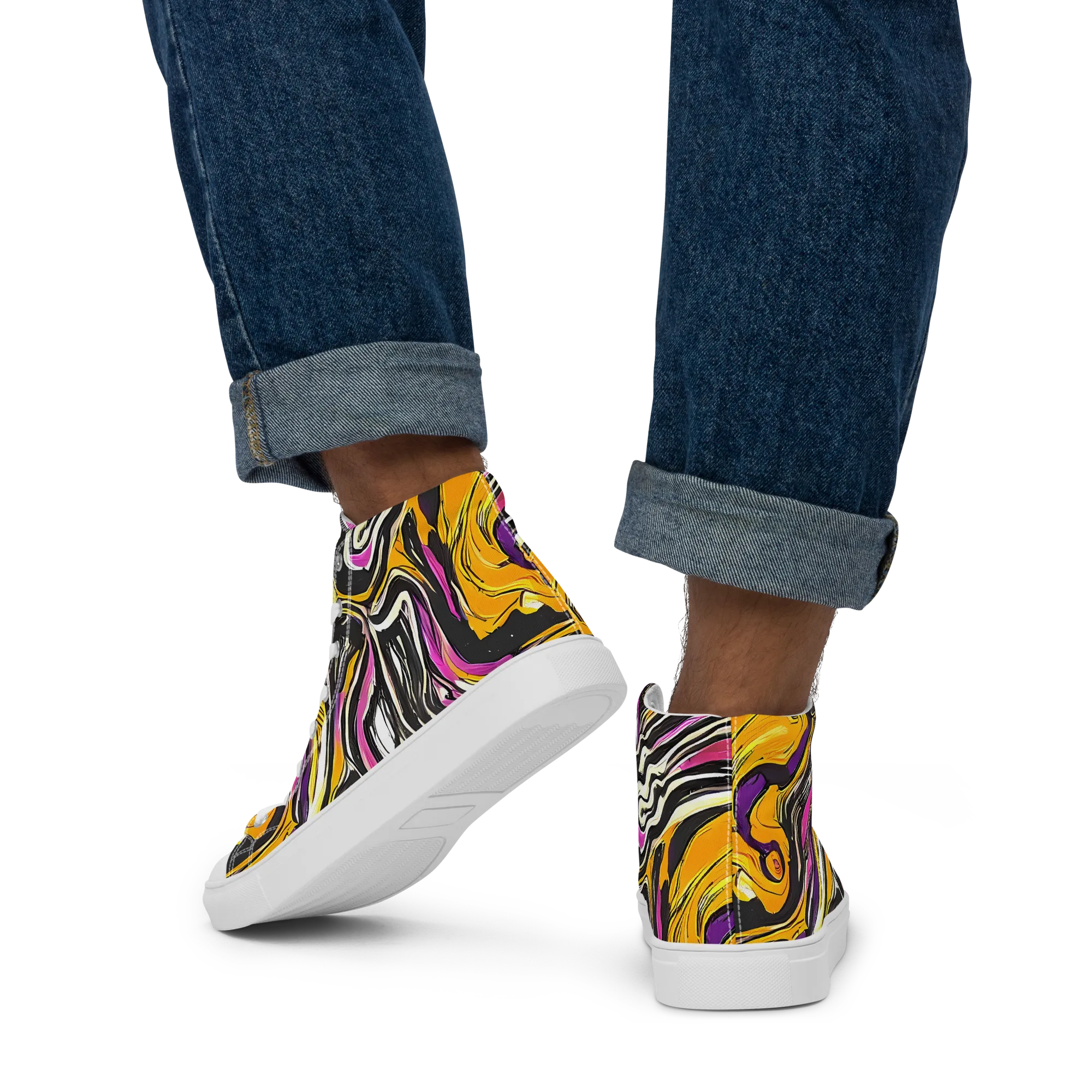 Golden Riptide on Men's High Top Canvas Shoes — Back