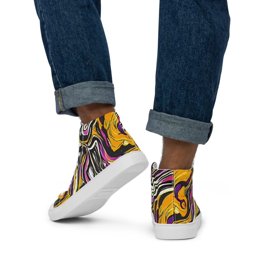 Golden Riptide on Men's High Top Canvas Shoes — Back