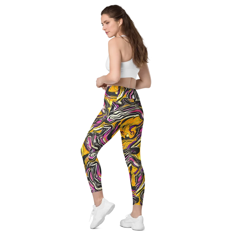 Golden Riptide on Leggings with Pockets — Left Back