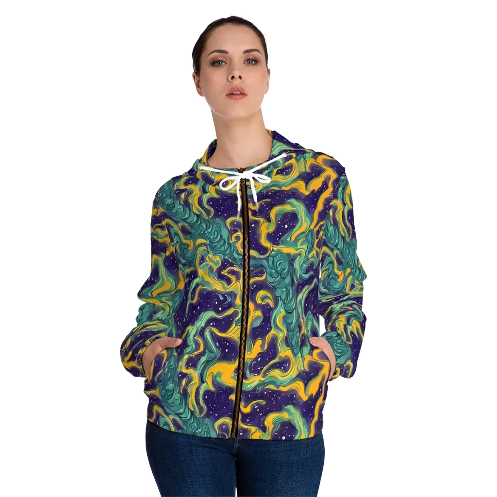 Viridian Eclipse on Women's Full-Zip Hoodie — Front On Person