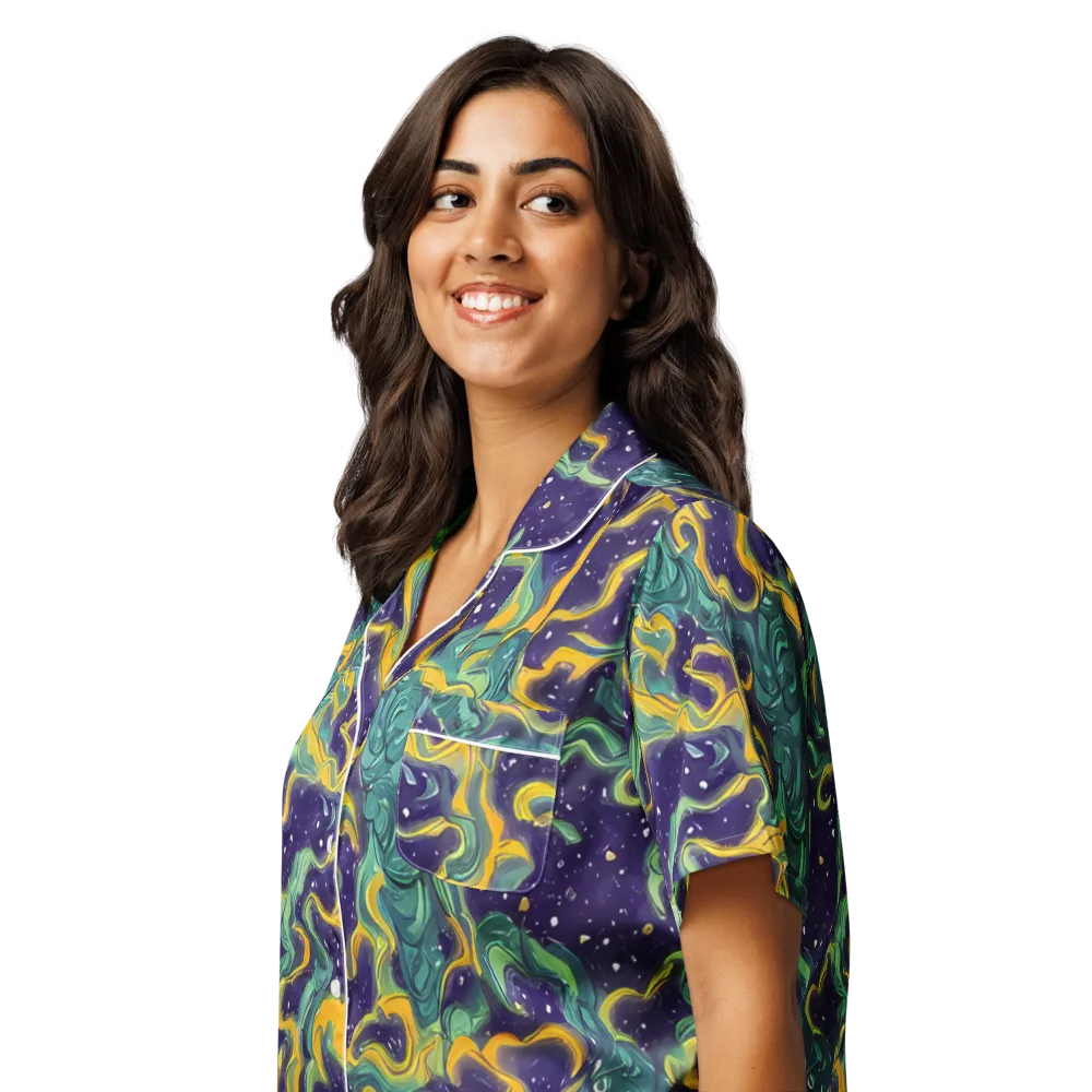 Viridian Eclipse on Women's Short Sleeve Pajama Top — Left Front
