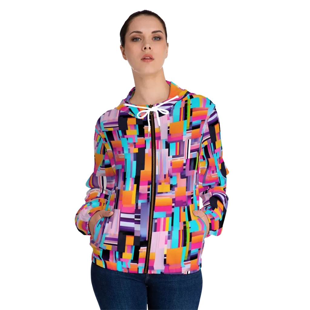 Chromatic Circuit on Women's Full-Zip Hoodie — Front On Person