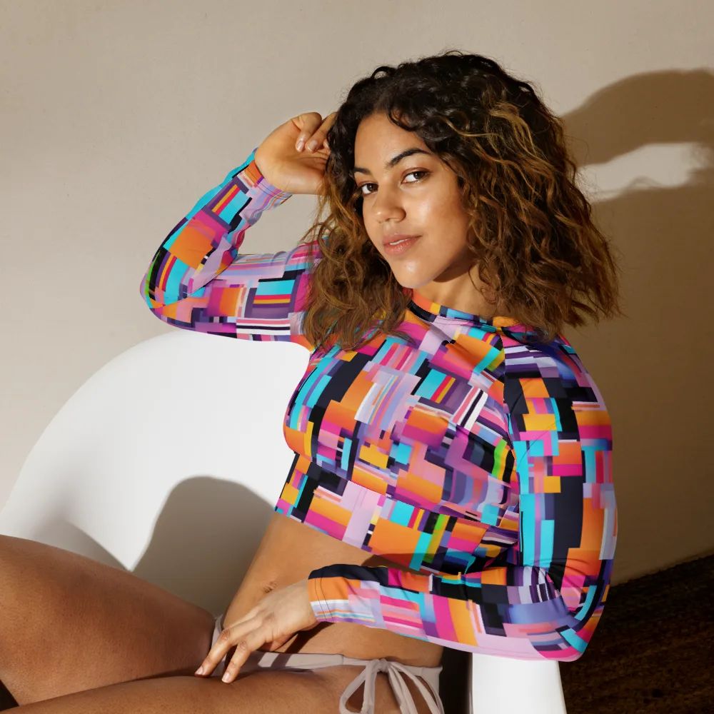Chromatic Circuit on Long Sleeve Crop Top — Left Front