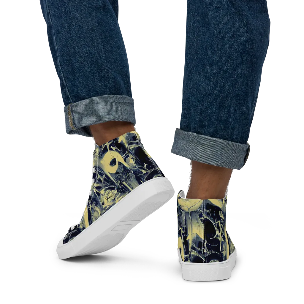 Lunar Distortion on Men's High Top Canvas Shoes — Back