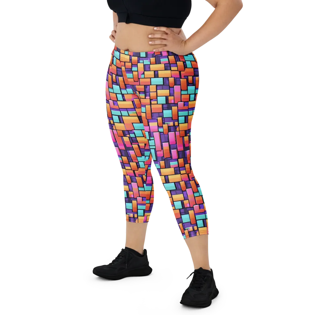 Neon Brickwork on Capri Leggings — Front