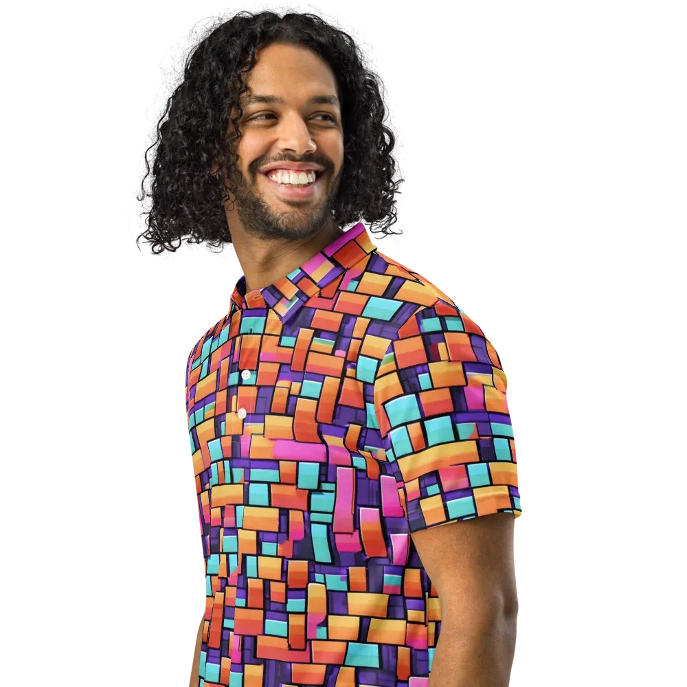 Neon Brickwork on Men's Slim Fit Polo Shirt — Left Front