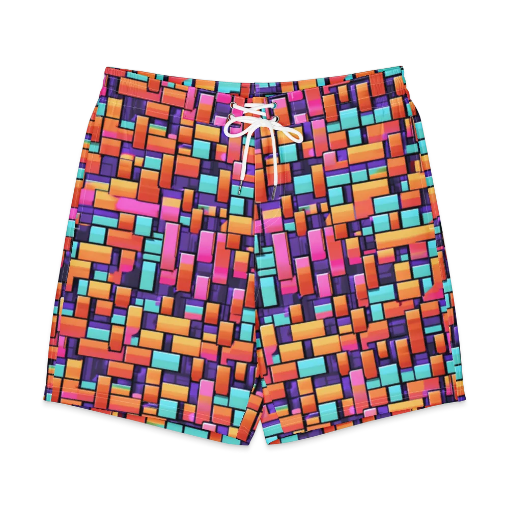 Neon Brickwork on Men's Board Shorts — Front