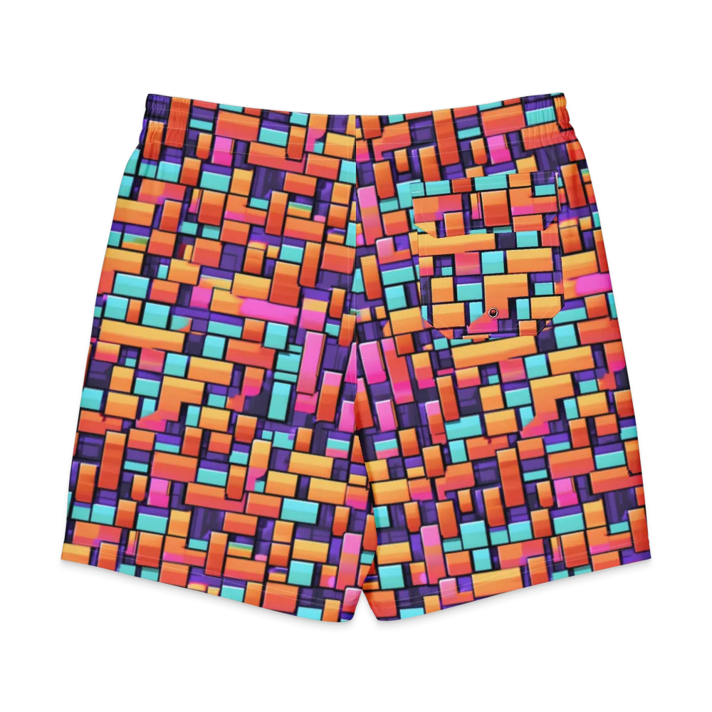 Neon Brickwork on Men's Board Shorts — Back