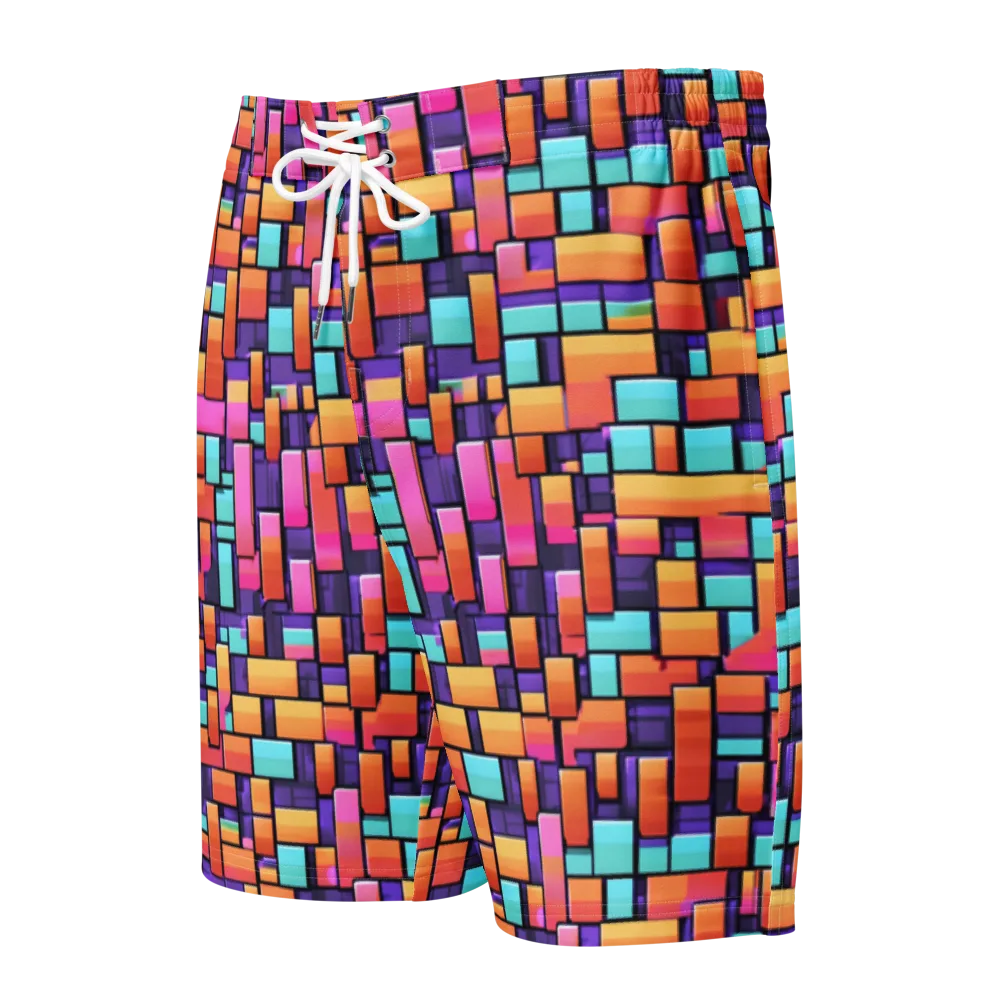 Neon Brickwork on Men's Board Shorts — Front