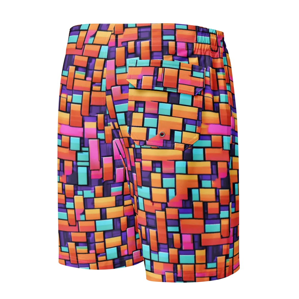 Neon Brickwork on Men's Board Shorts — Back