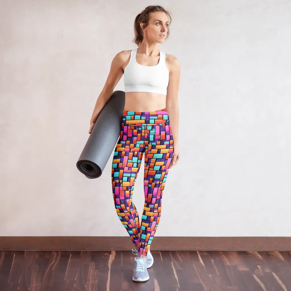 Neon Brickwork on Yoga Leggings — Front