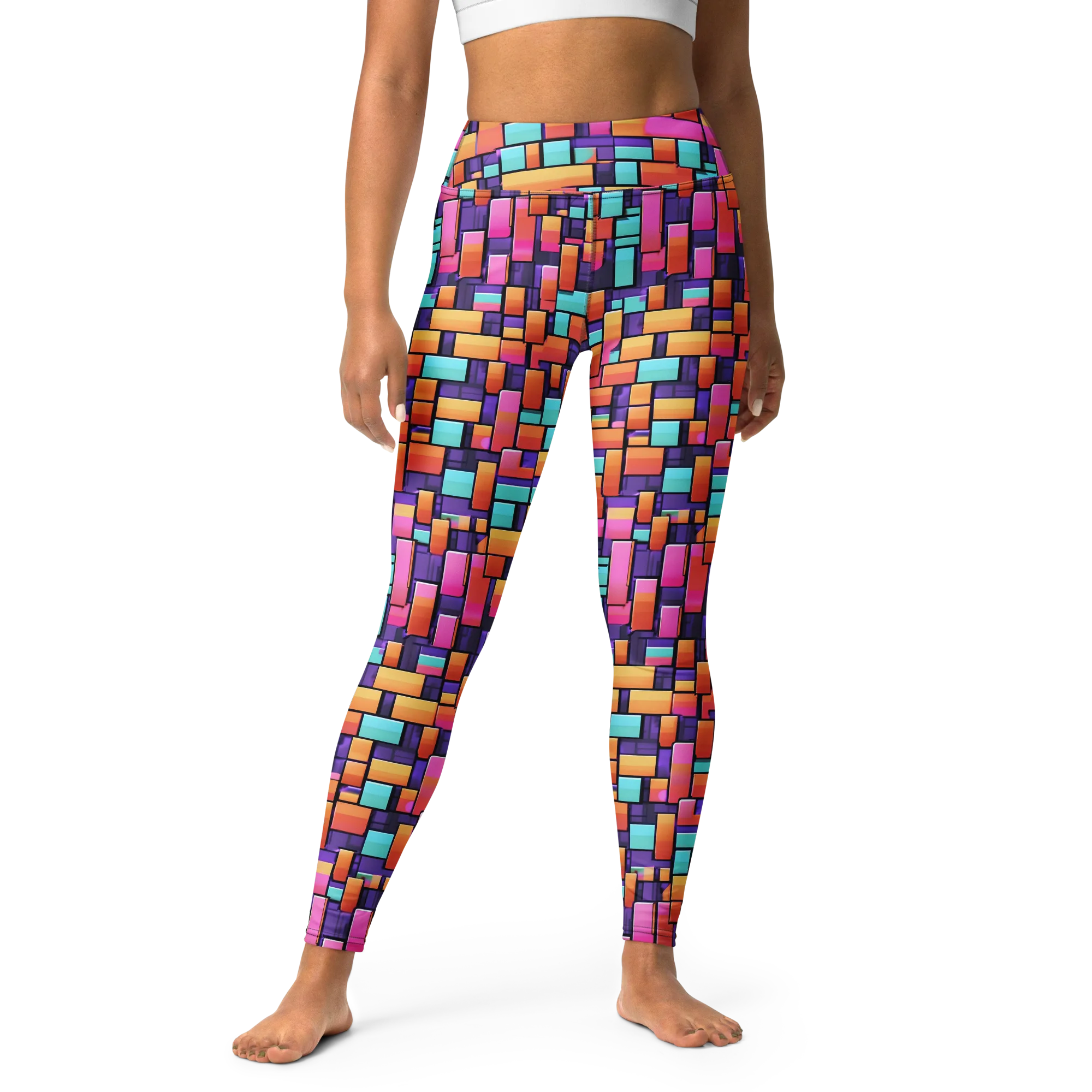 Neon Brickwork on Yoga Leggings — Front