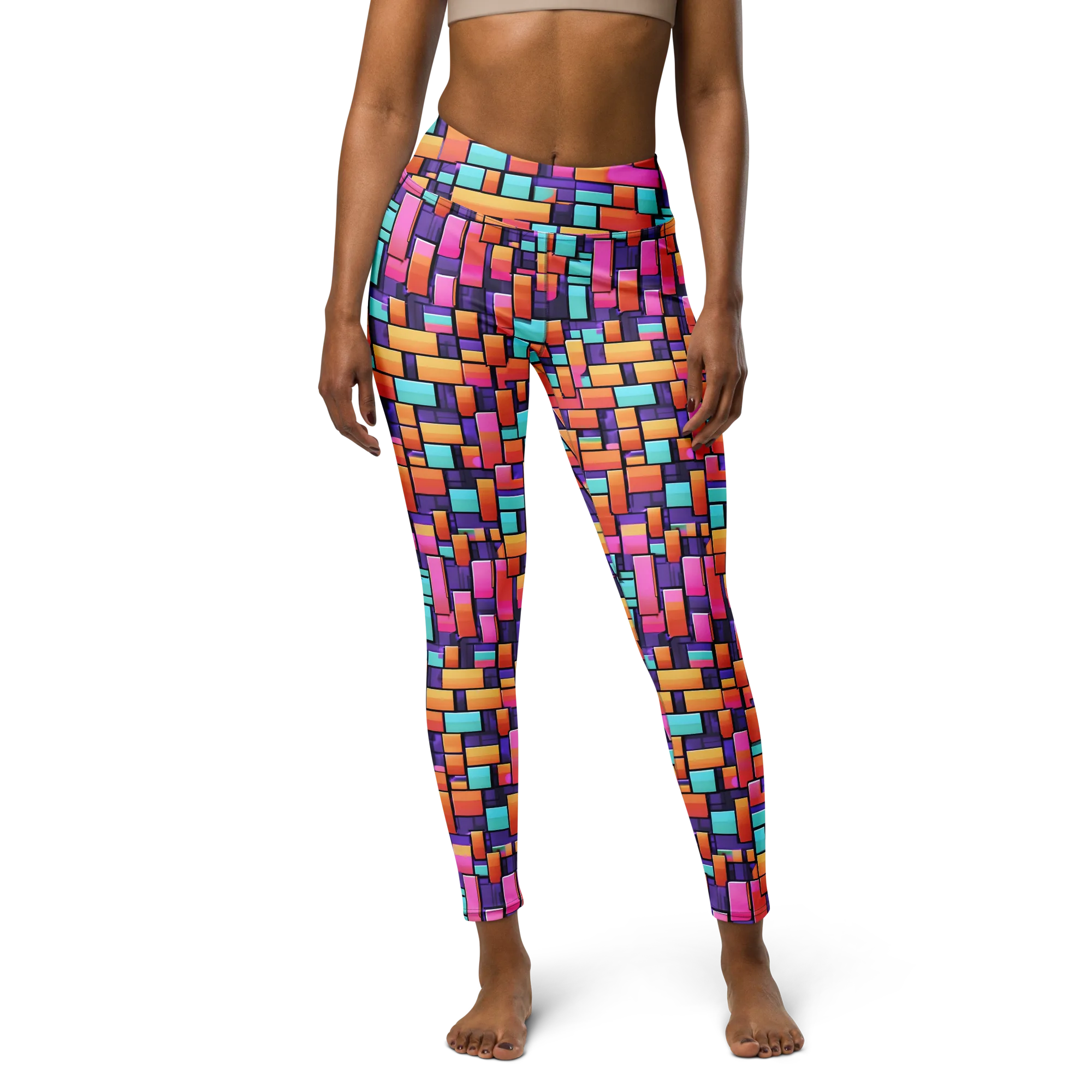 Neon Brickwork on Yoga Leggings — Front