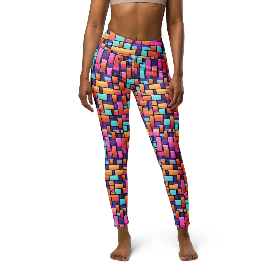 Neon Brickwork on Yoga Leggings — Front