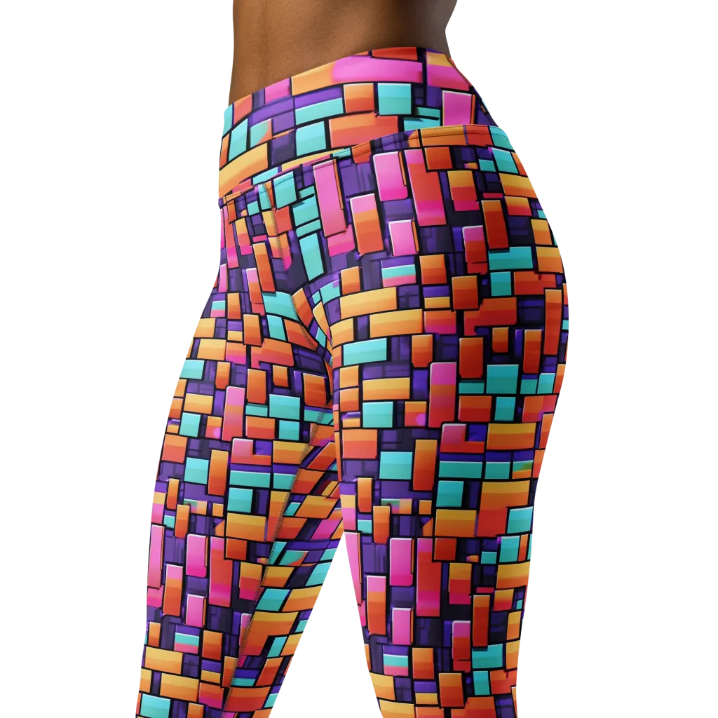 Neon Brickwork on Yoga Leggings — Left Front