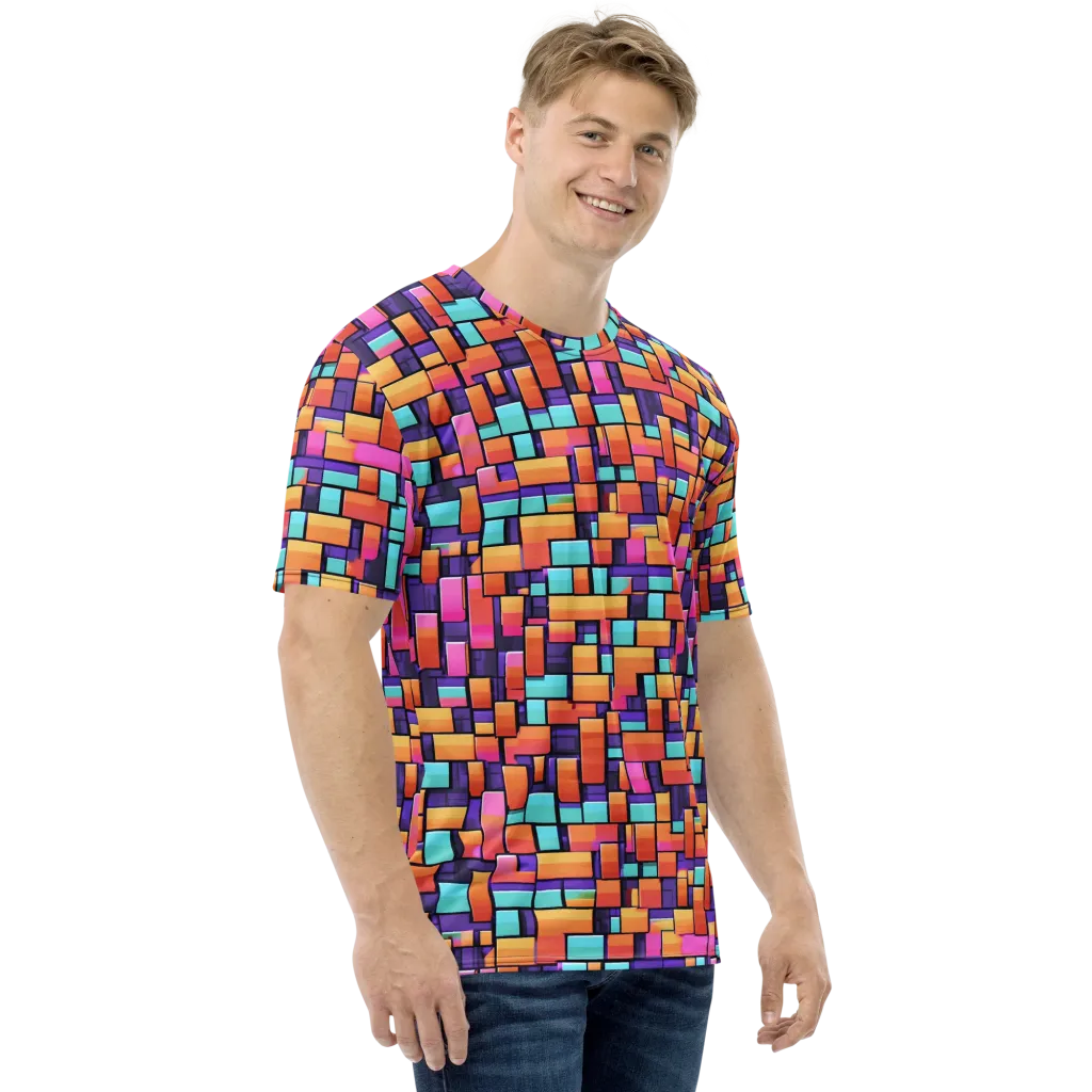 Neon Brickwork on Men's Crew Neck T-Shirt — Right