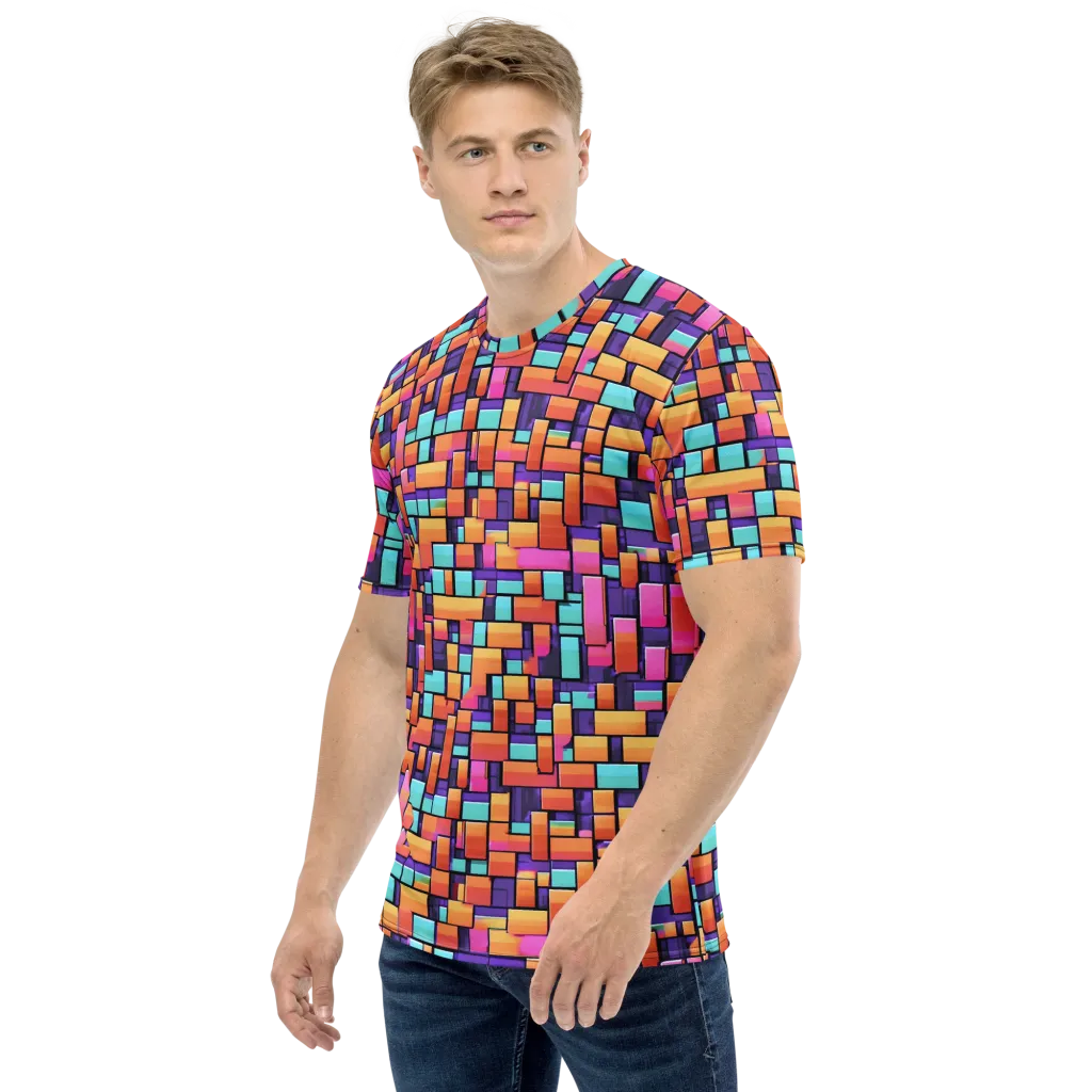 Neon Brickwork on Men's Crew Neck T-Shirt — Left