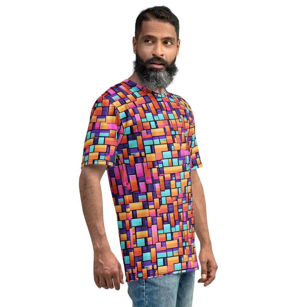 Neon Brickwork on Men's Crew Neck T-Shirt — Right